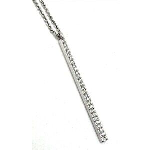 NADRI Vertical Bar Pendant Necklace Minimalist Silver Tone & Cubic Zirconia 20"